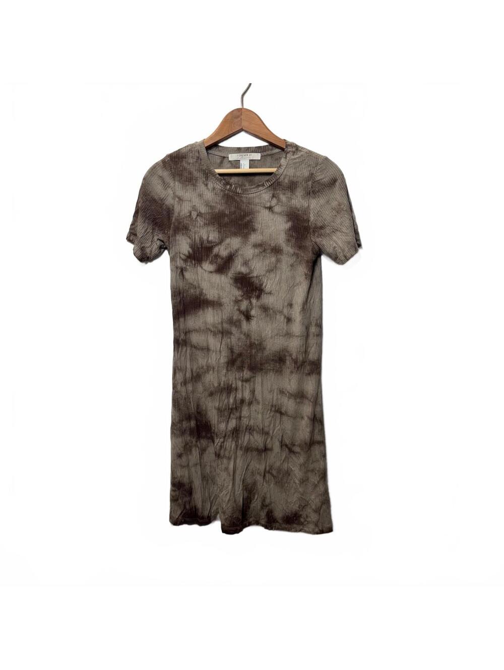 Forever 21 Brown Tie Dye Ribbed T Shirt Dress Womens Small